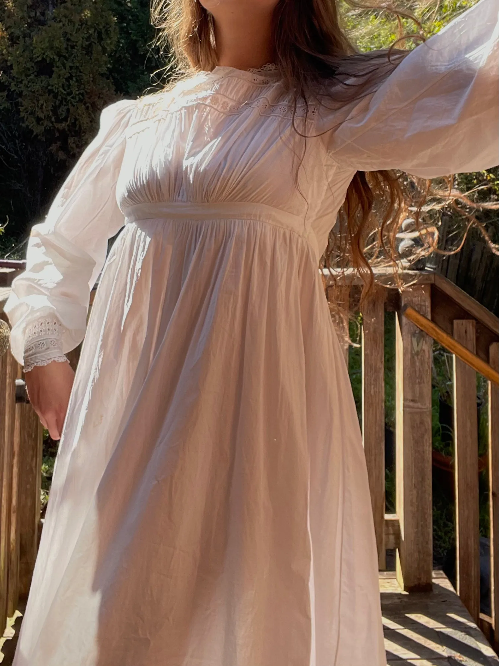 Rare 1830s Hand Sewn Cotton Eyelet Day Dress