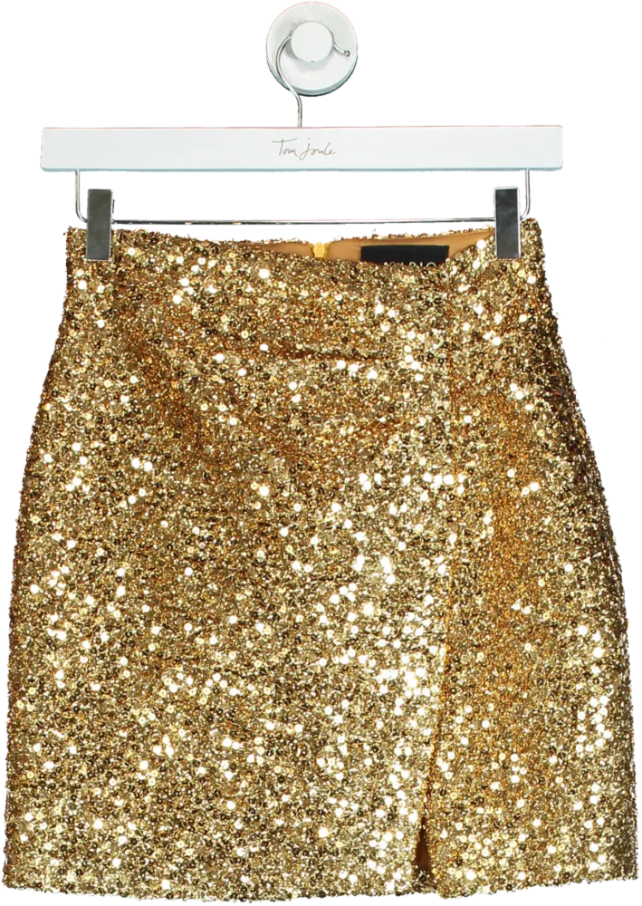 RASARIO Gold Sequin High Rise Mini Skirt UK 6