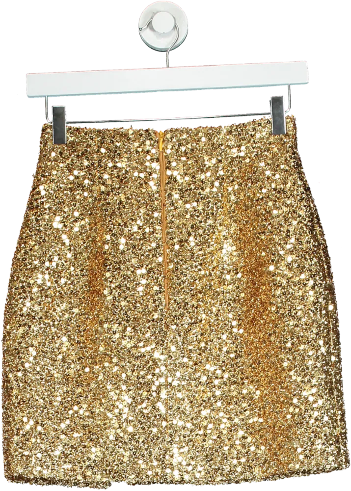 RASARIO Gold Sequin High Rise Mini Skirt UK 6