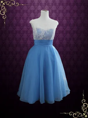 Ready to Wear Blue Vintage Style Tea Length Formal Dress EDENA