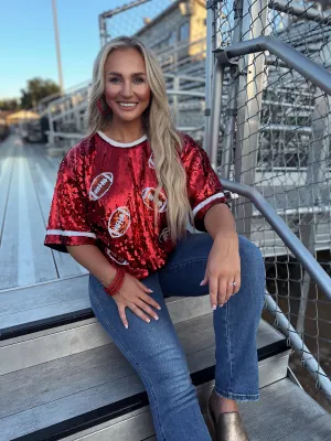 Red Sequin Football Top
