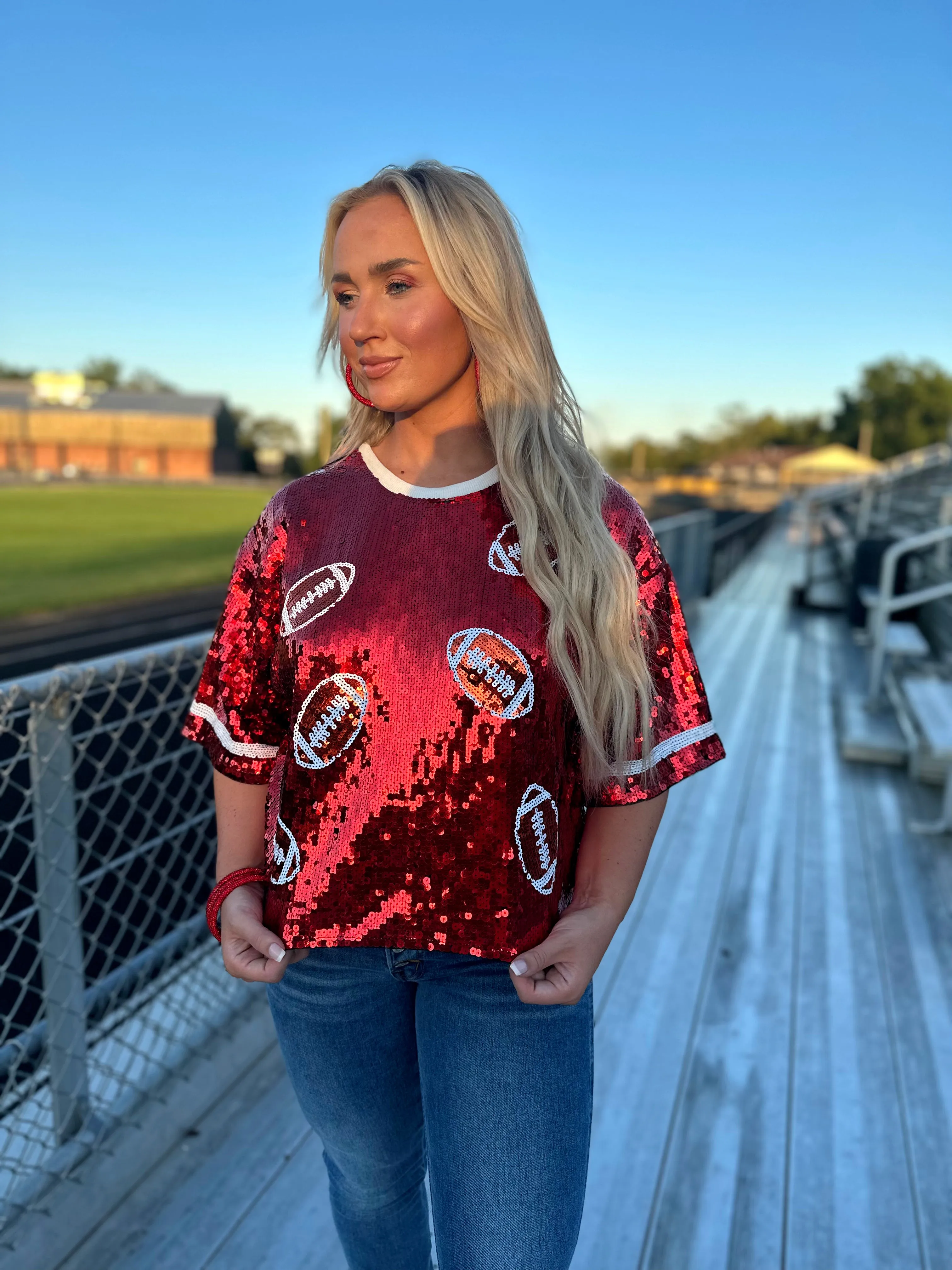 Red Sequin Football Top