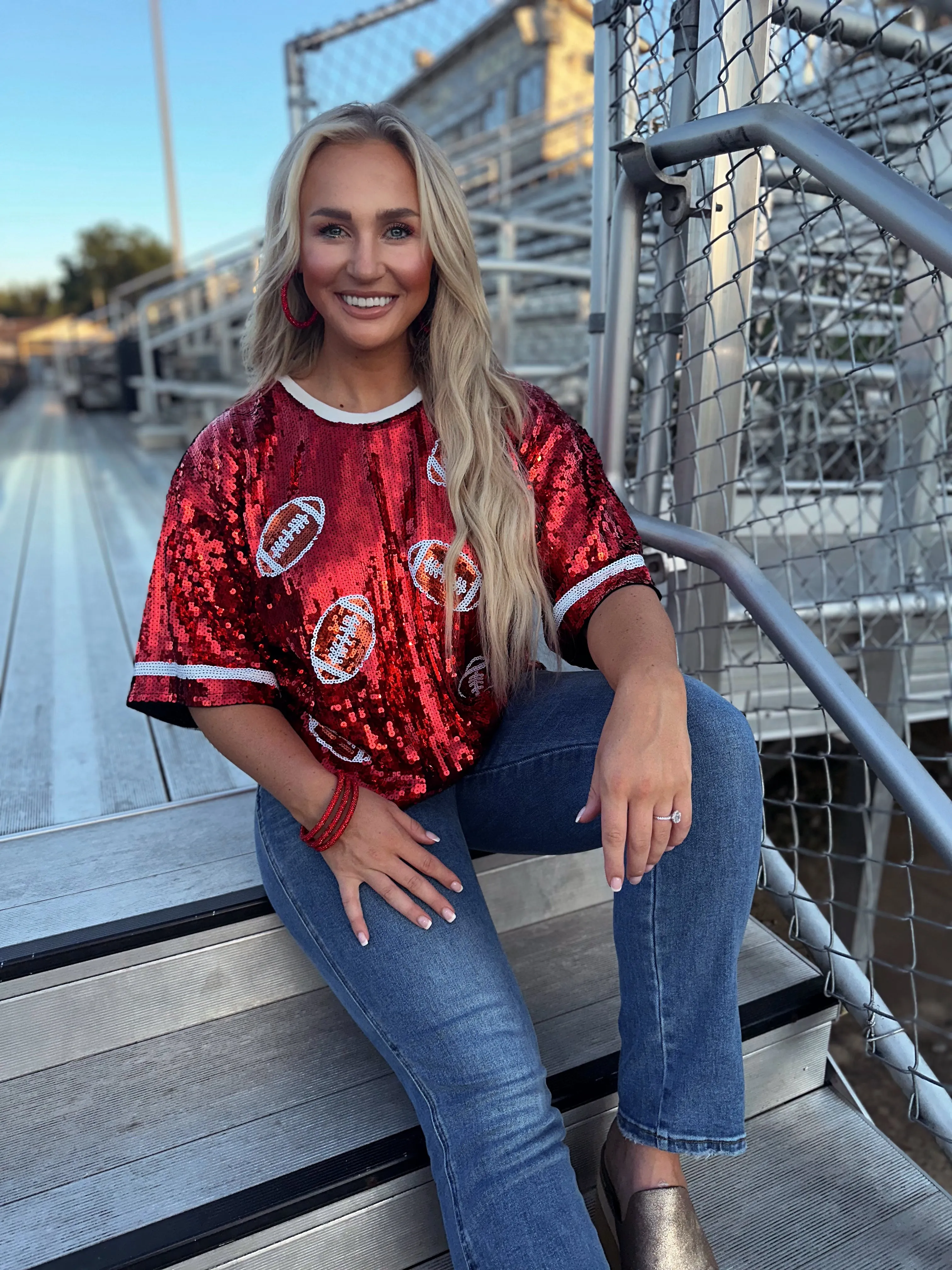 Red Sequin Football Top