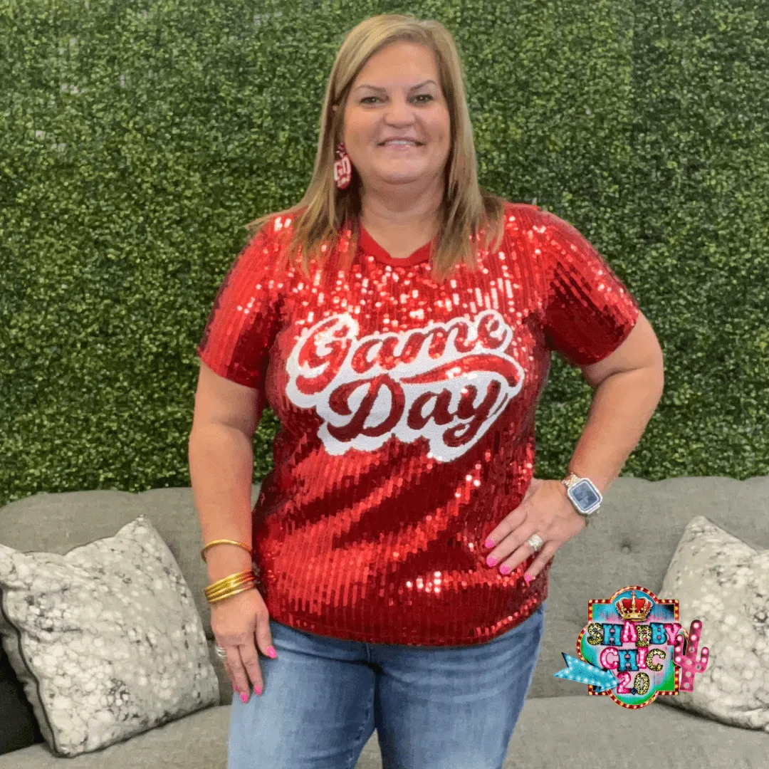 Red Sequin Game Day Top