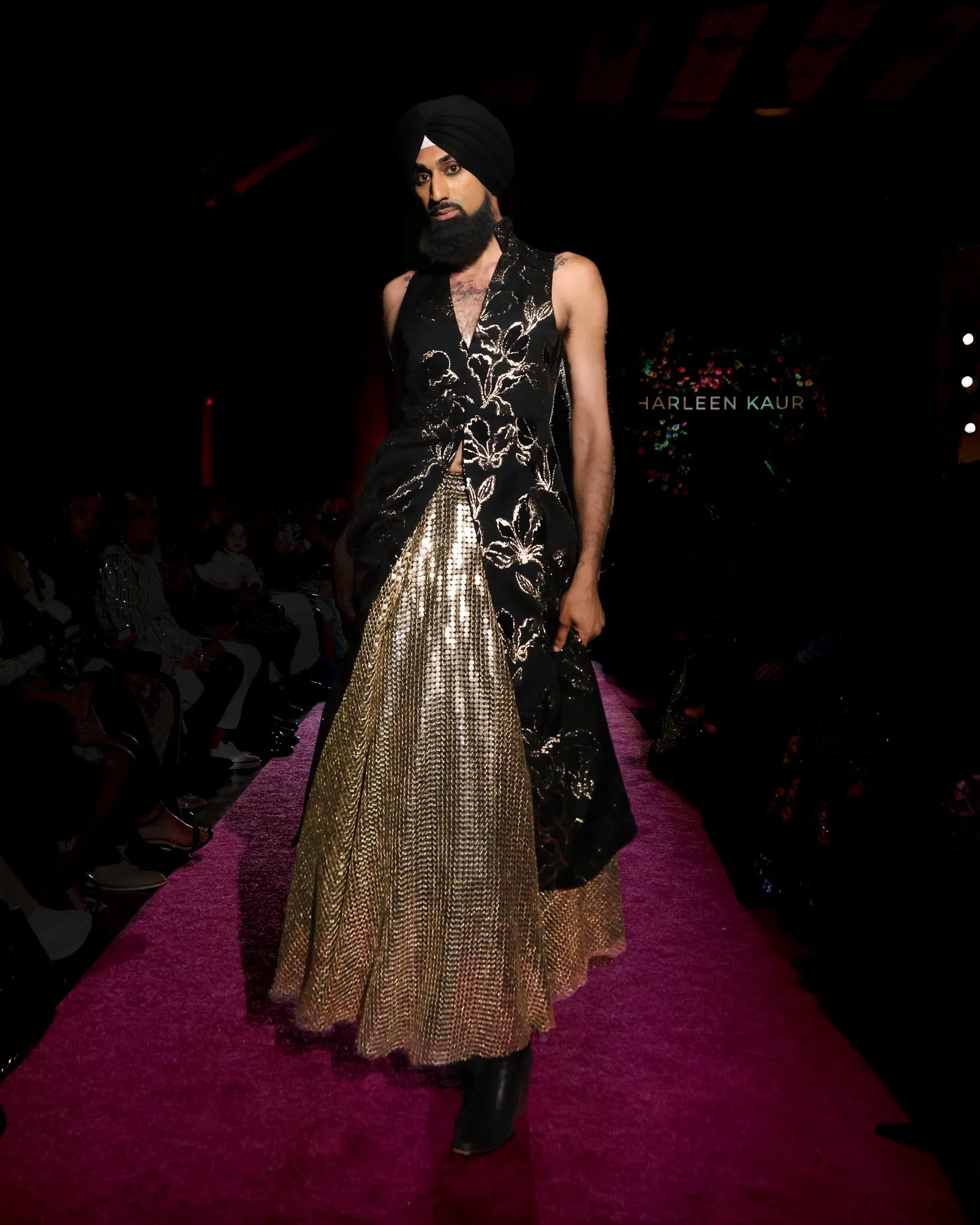 REINA Gold Sequin Lace Lehenga Skirt