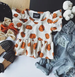 RESTOCK: waffle ruffle top - pumpkins