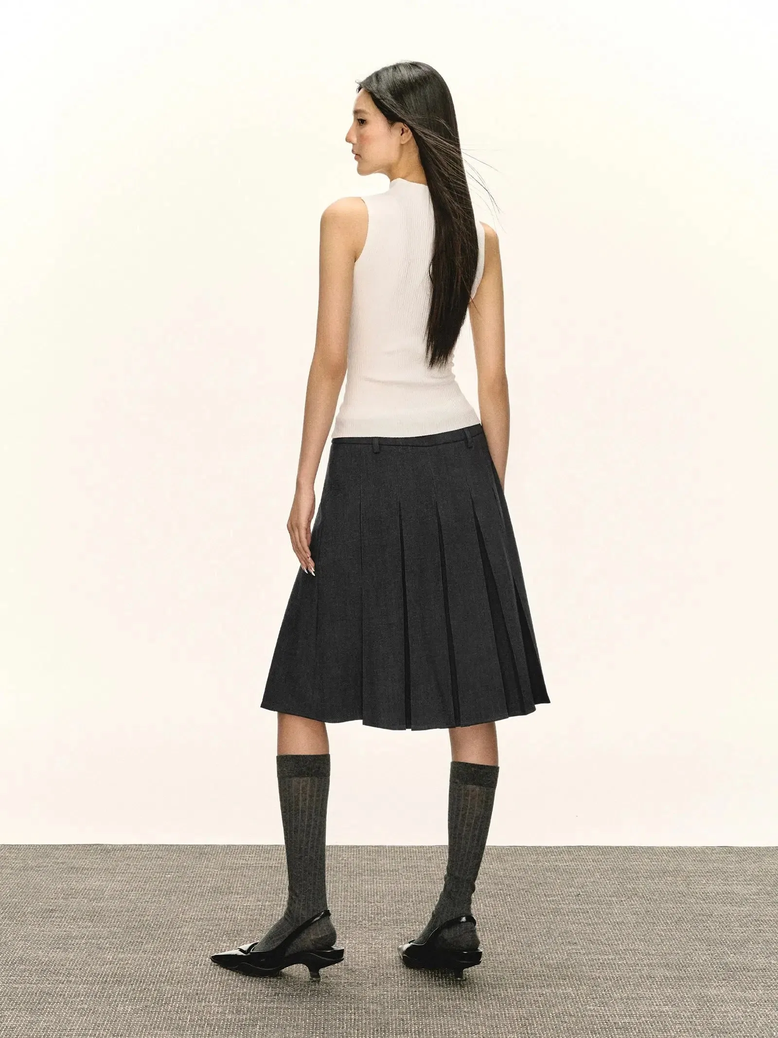 Retro Pleated Midi Skirt
