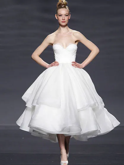 Retro Tiered Tea Length Wedding Dress
