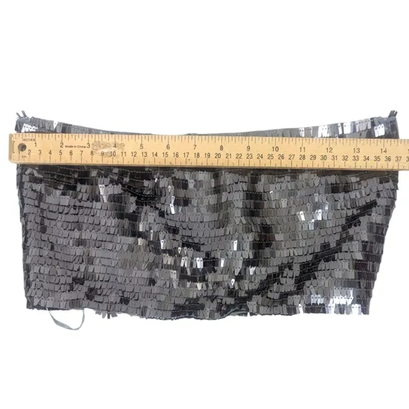 Revolve Superdown Lila Fringe Sequin Set Mini Skirt Crop Top Womens Small Silver