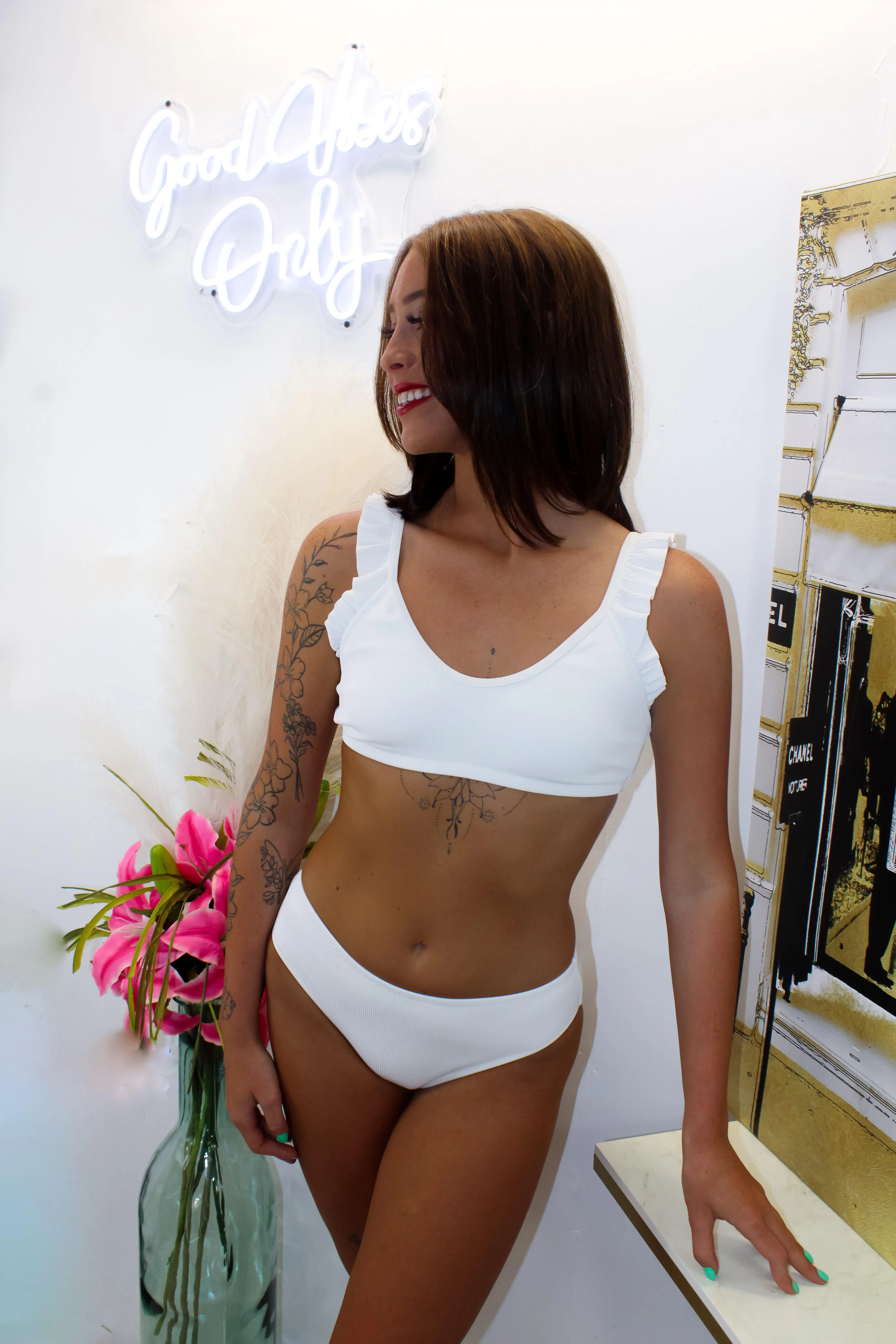 Ribbed Ruffle Swim Suit