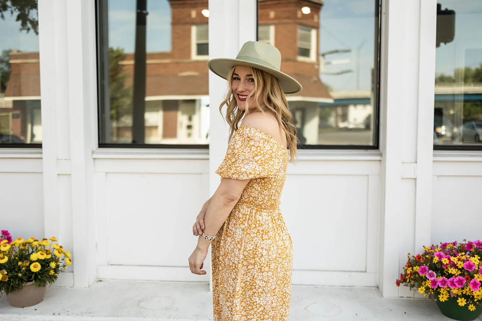 rogan dress in mustard
