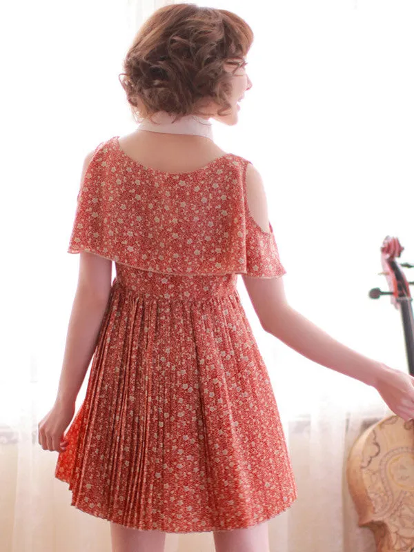 romantic garden off the shoulder pleated dress