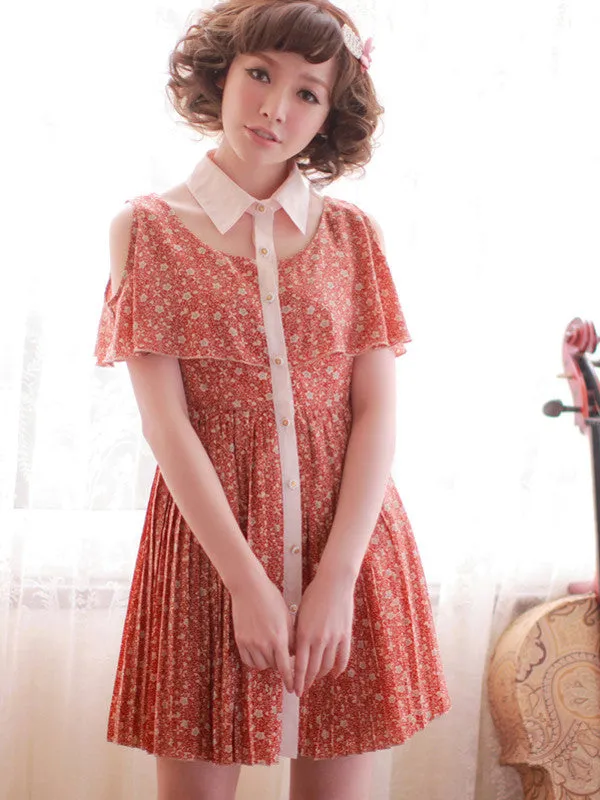 romantic garden off the shoulder pleated dress