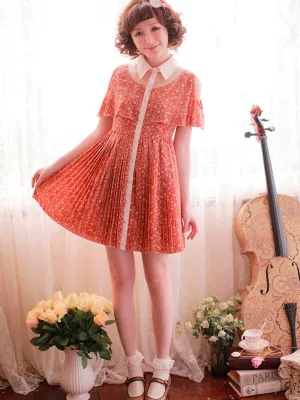 romantic garden off the shoulder pleated dress