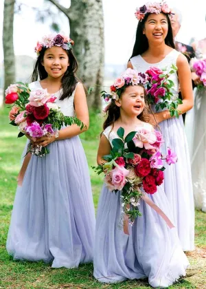 Rose Lace Flower Girl Dress in Bluish Gray