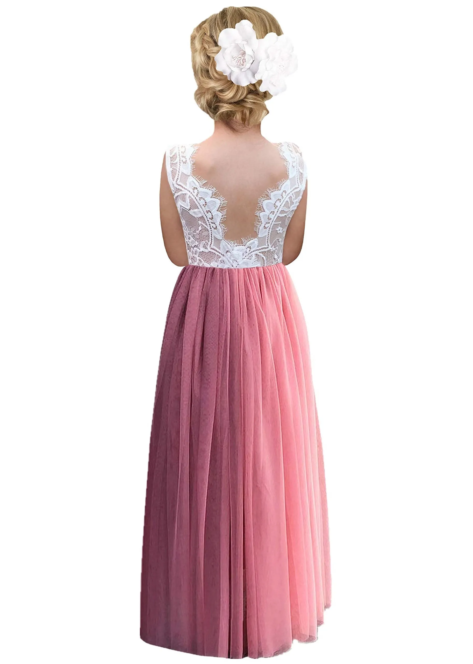 Rose Lace Flower Girl Dress in Dusty Pink