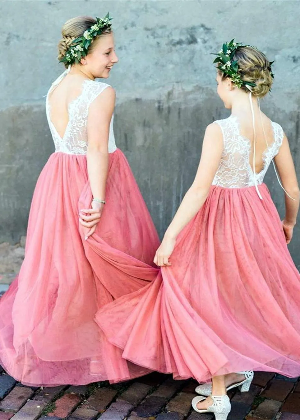 Rose Lace Flower Girl Dress in Dusty Pink
