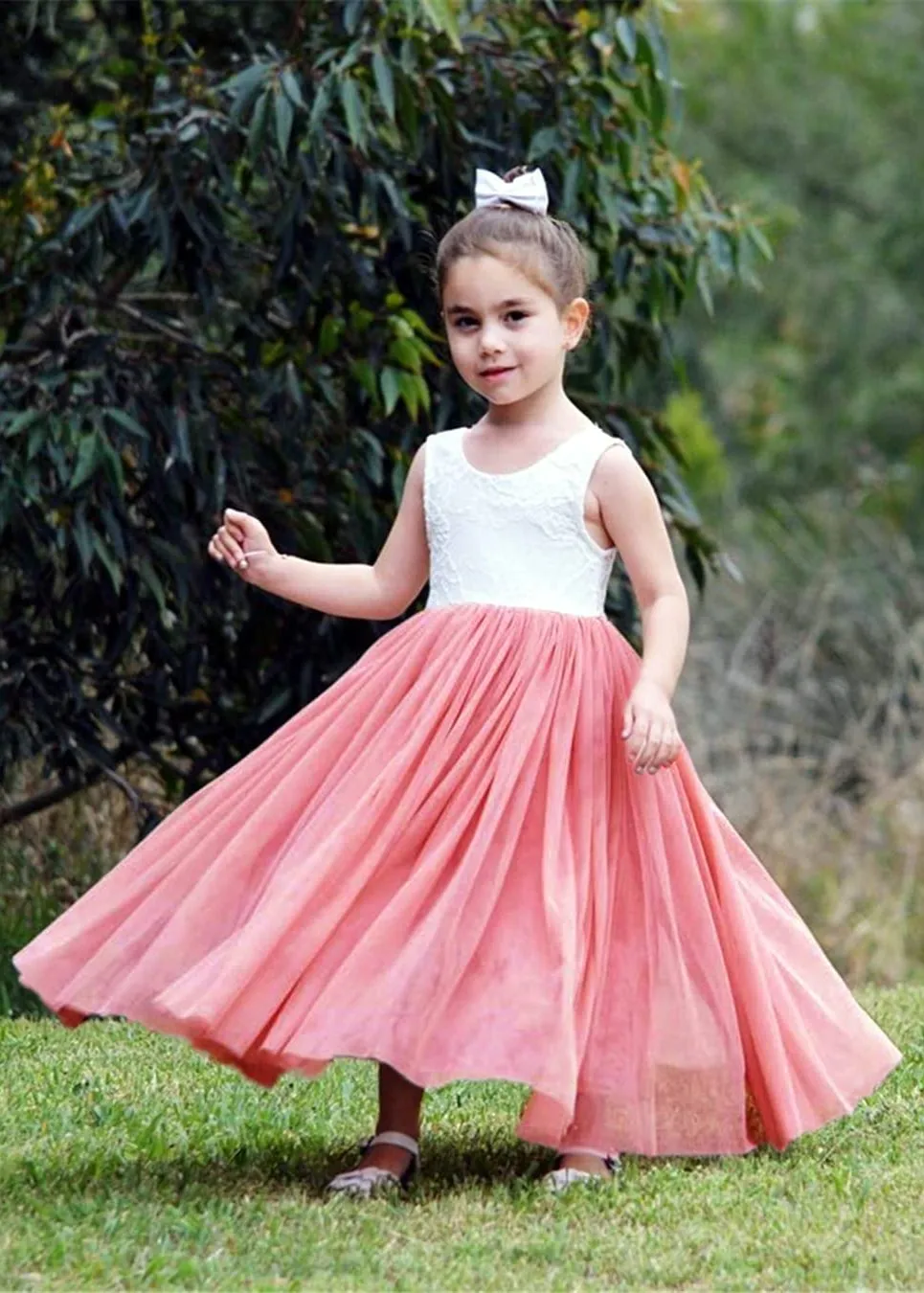 Rose Lace Flower Girl Dress in Dusty Pink