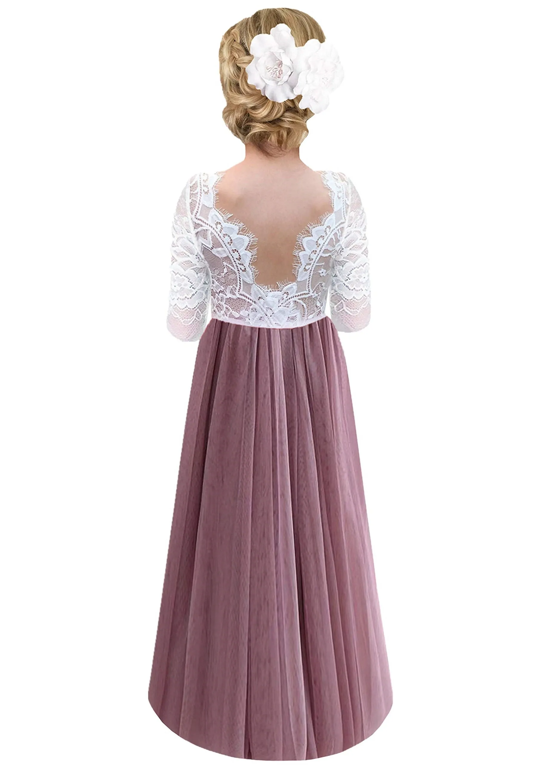 Rose Lace Flower Girl Dress in Mauve