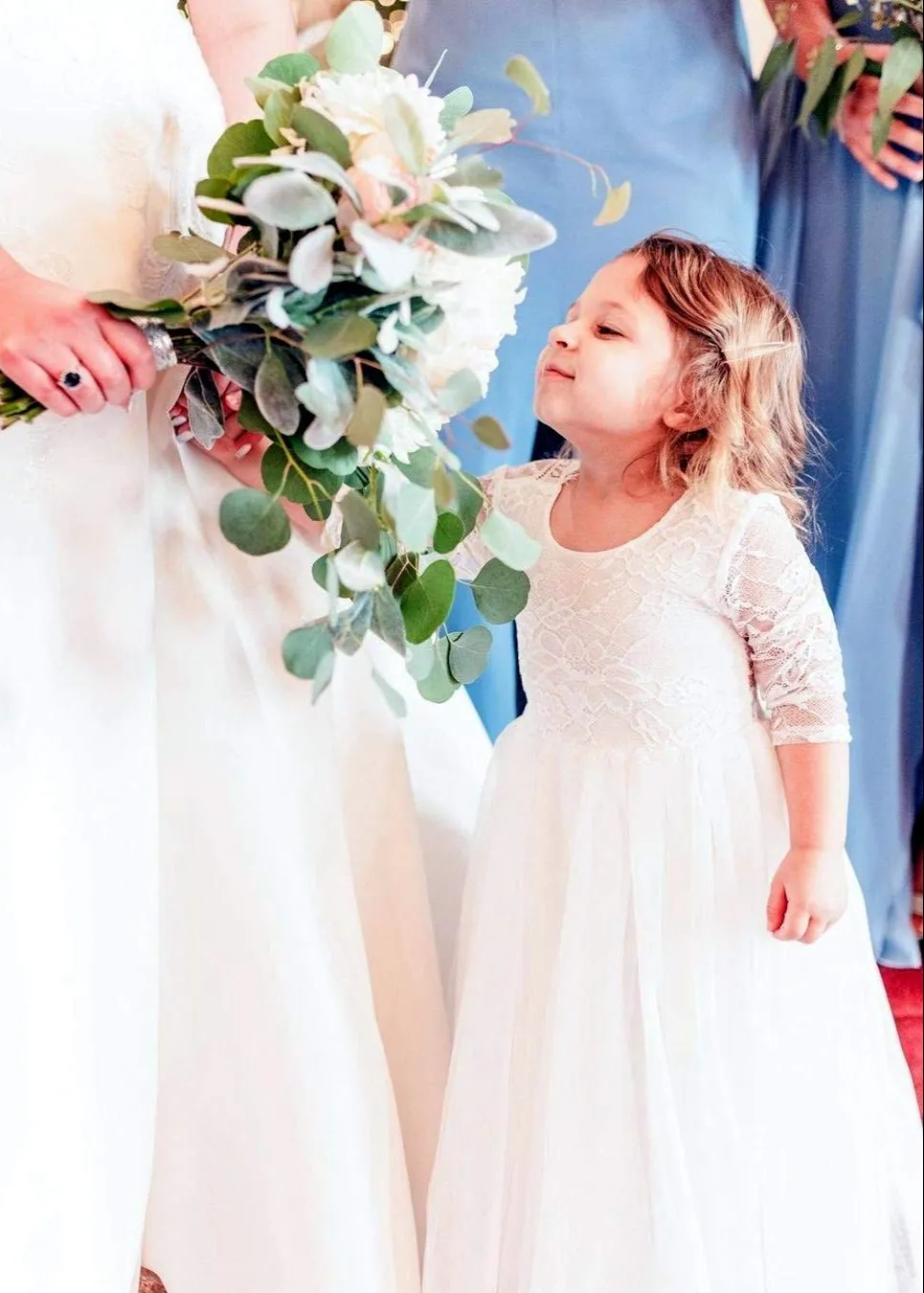Rose Lace Flower Girl Dress in White