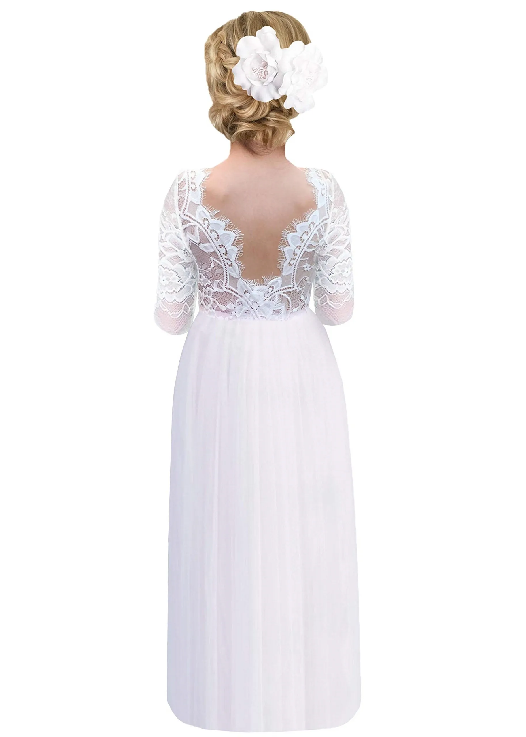 Rose Lace Flower Girl Dress in White