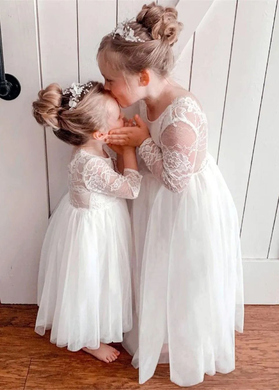 Rose Lace Flower Girl Dress in White