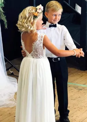 Rose Lace Flower Girl Dress in White