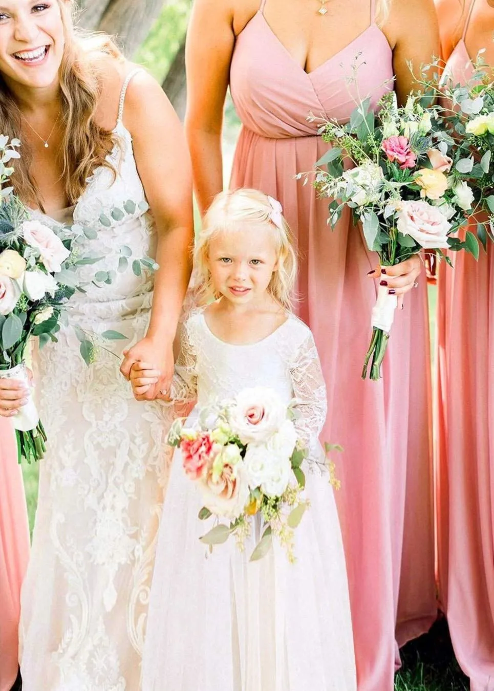 Rose Lace Flower Girl Dress in White