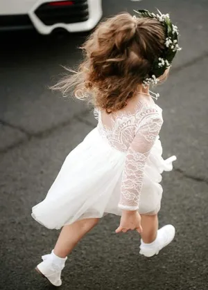 Rose Lace Flower Girl Dress in White