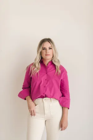 Ruffle Collar Button Down Shirt Berry