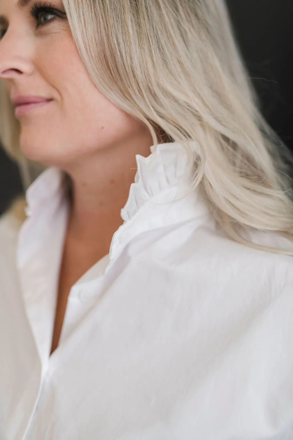 Ruffle Collar Button Down Shirt White