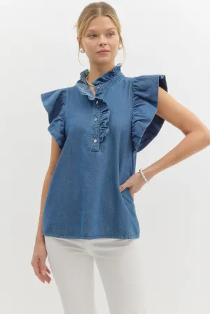 Ruffle Flutter Top {Denim}