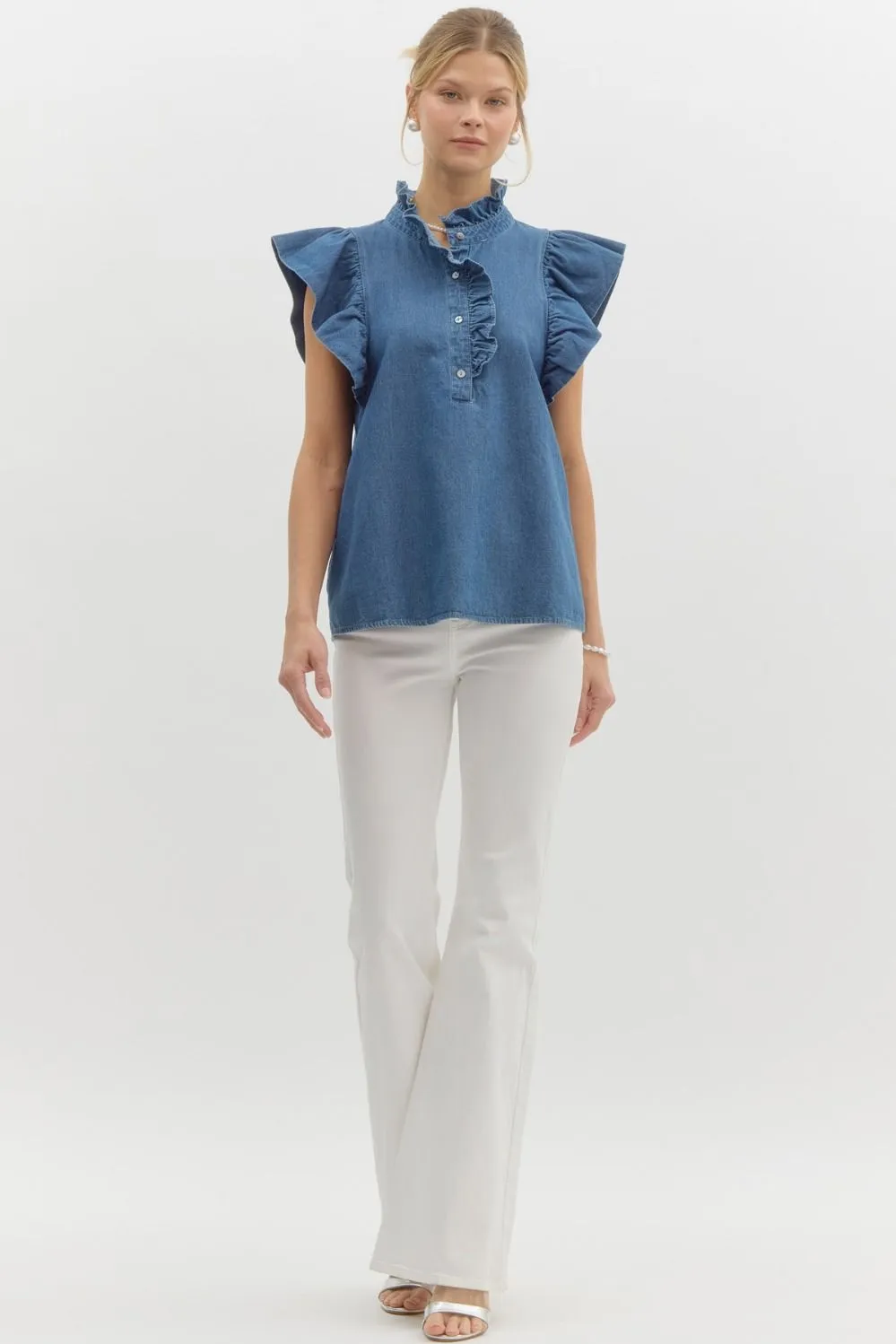 Ruffle Flutter Top {Denim}
