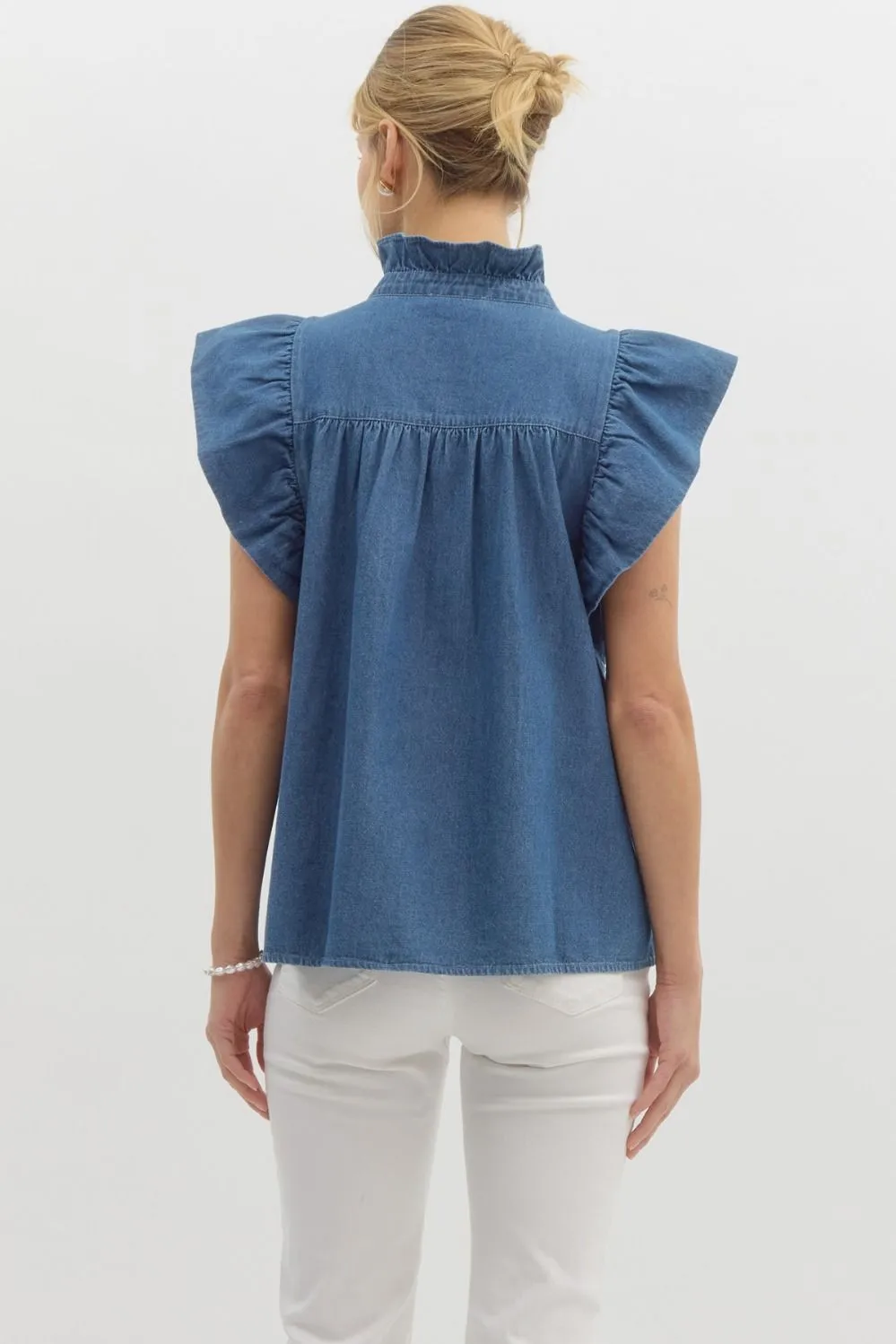 Ruffle Flutter Top {Denim}