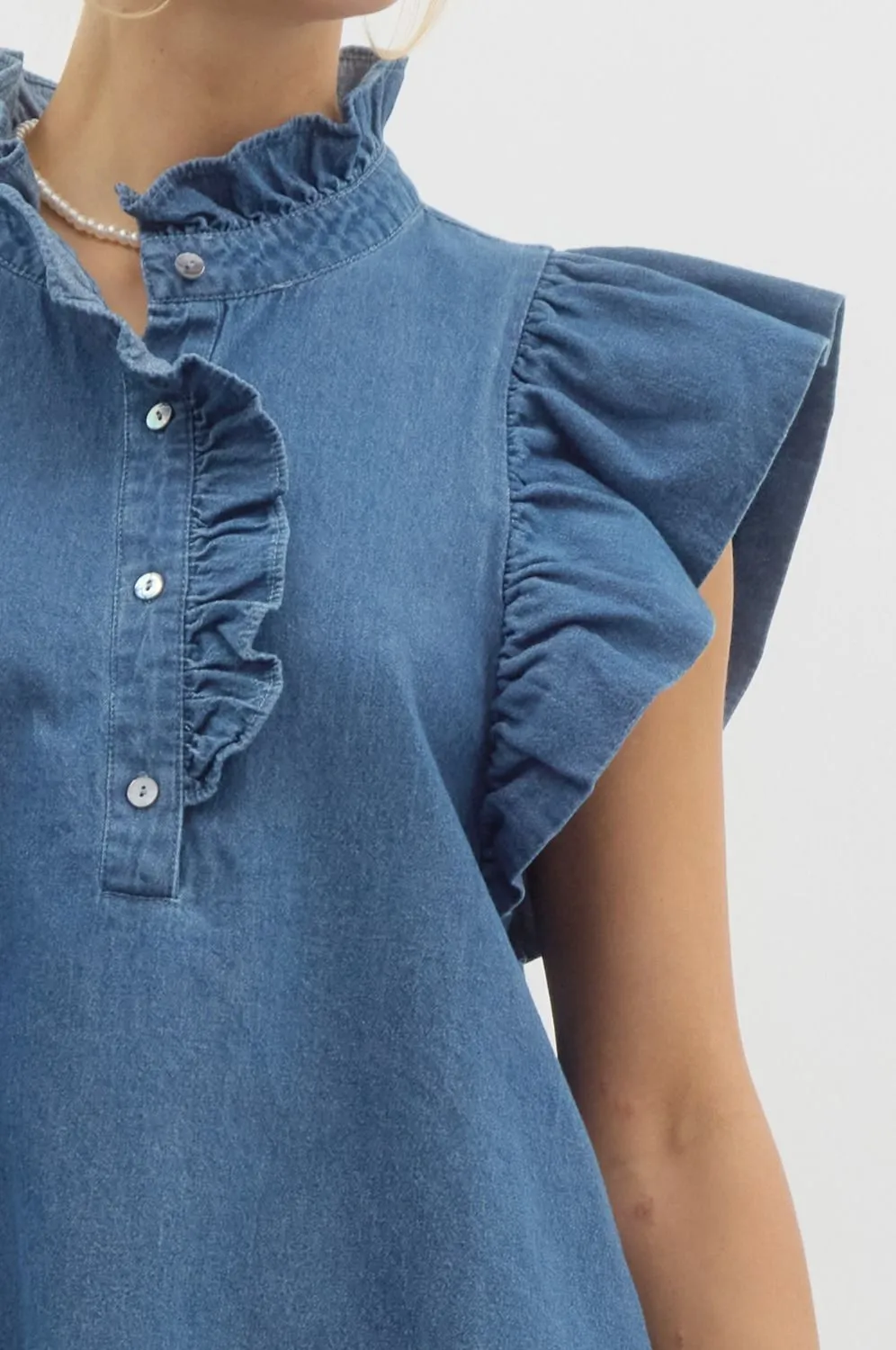 Ruffle Flutter Top {Denim}