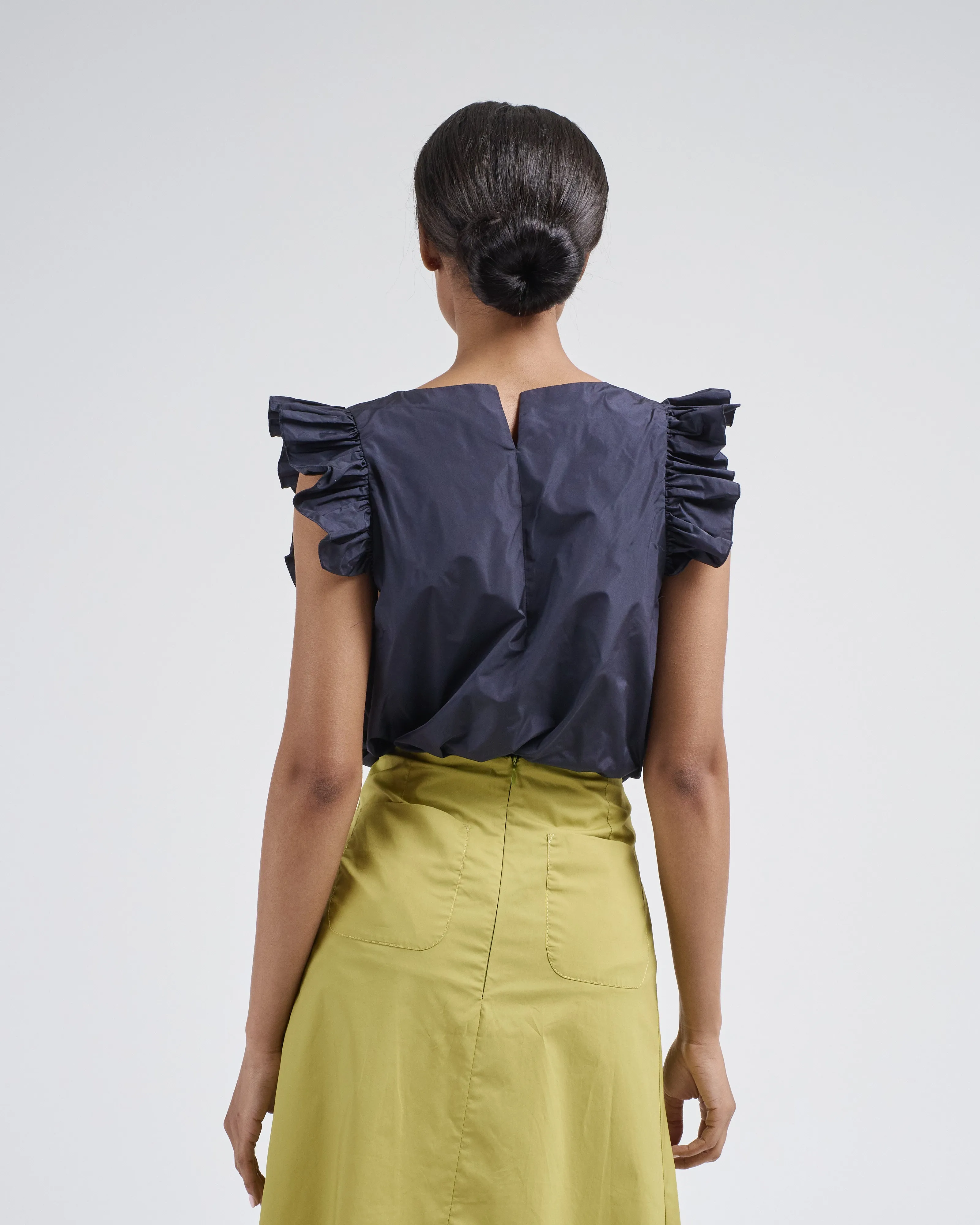 ruffle sleeve taffeta top