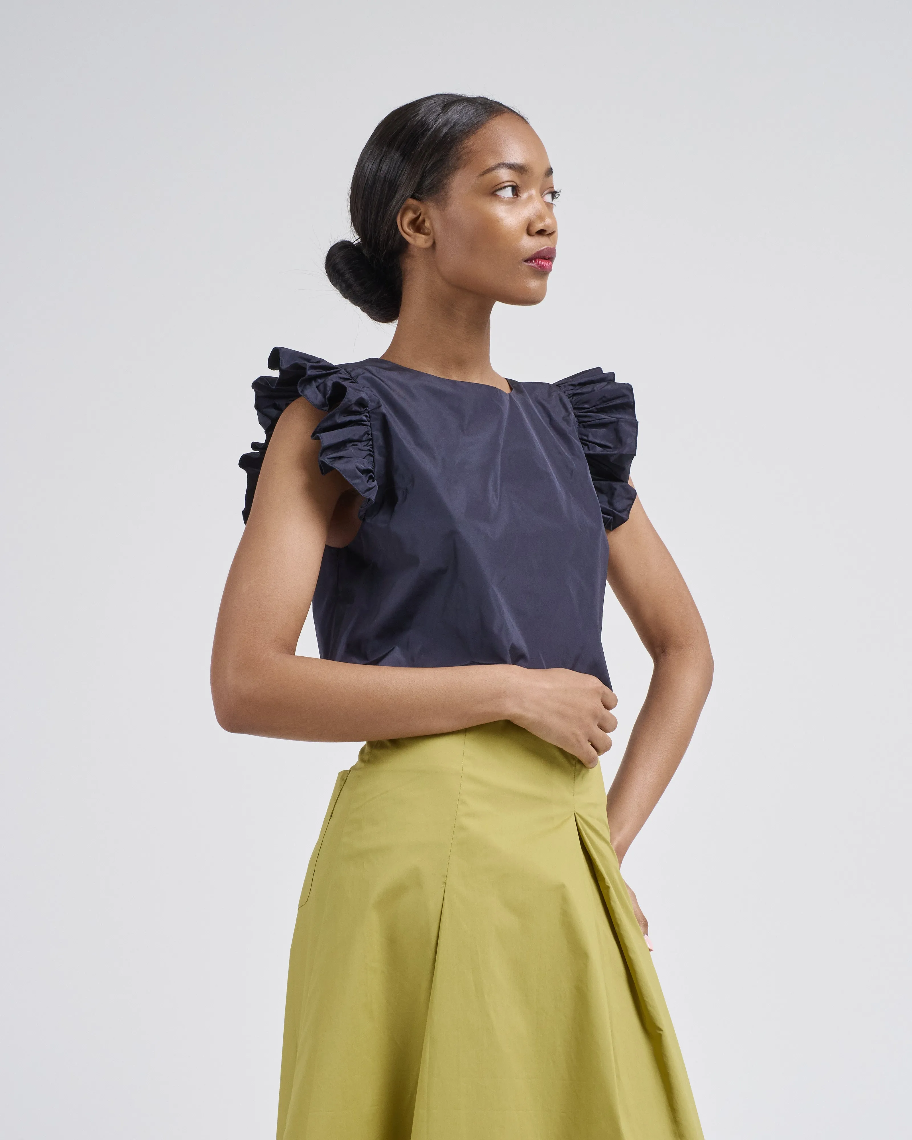 ruffle sleeve taffeta top