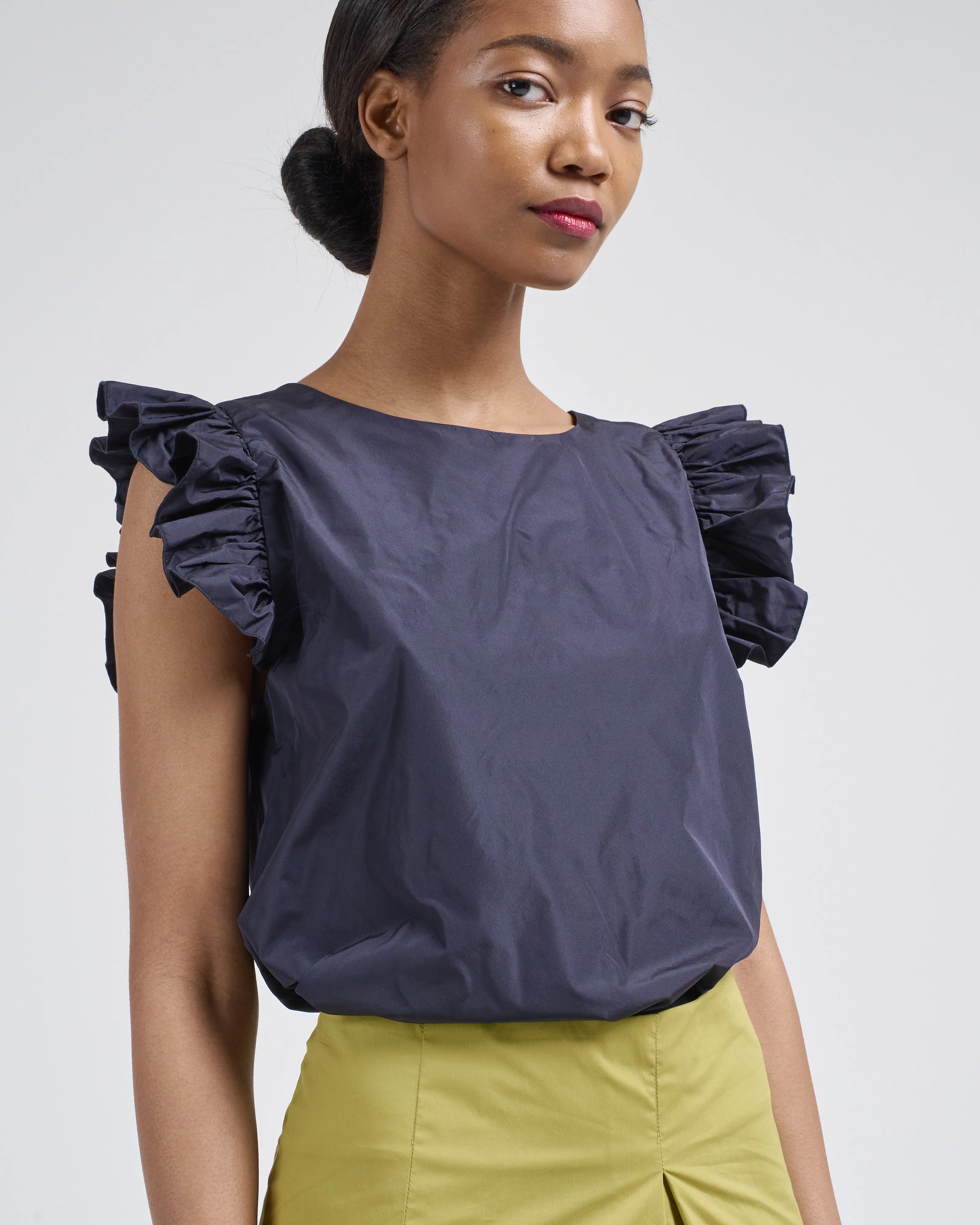 ruffle sleeve taffeta top