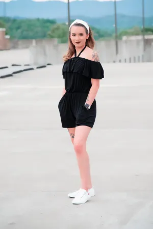 Ruffle Top Romper - Black