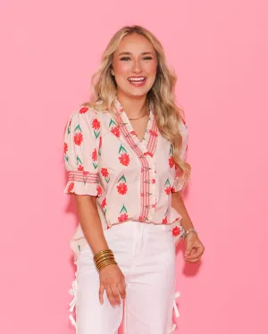 Ruffle Trim Flower Top