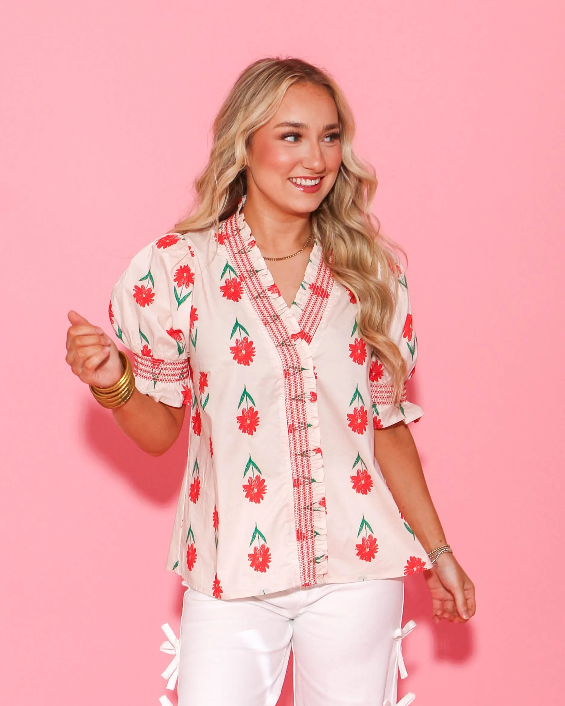 Ruffle Trim Flower Top