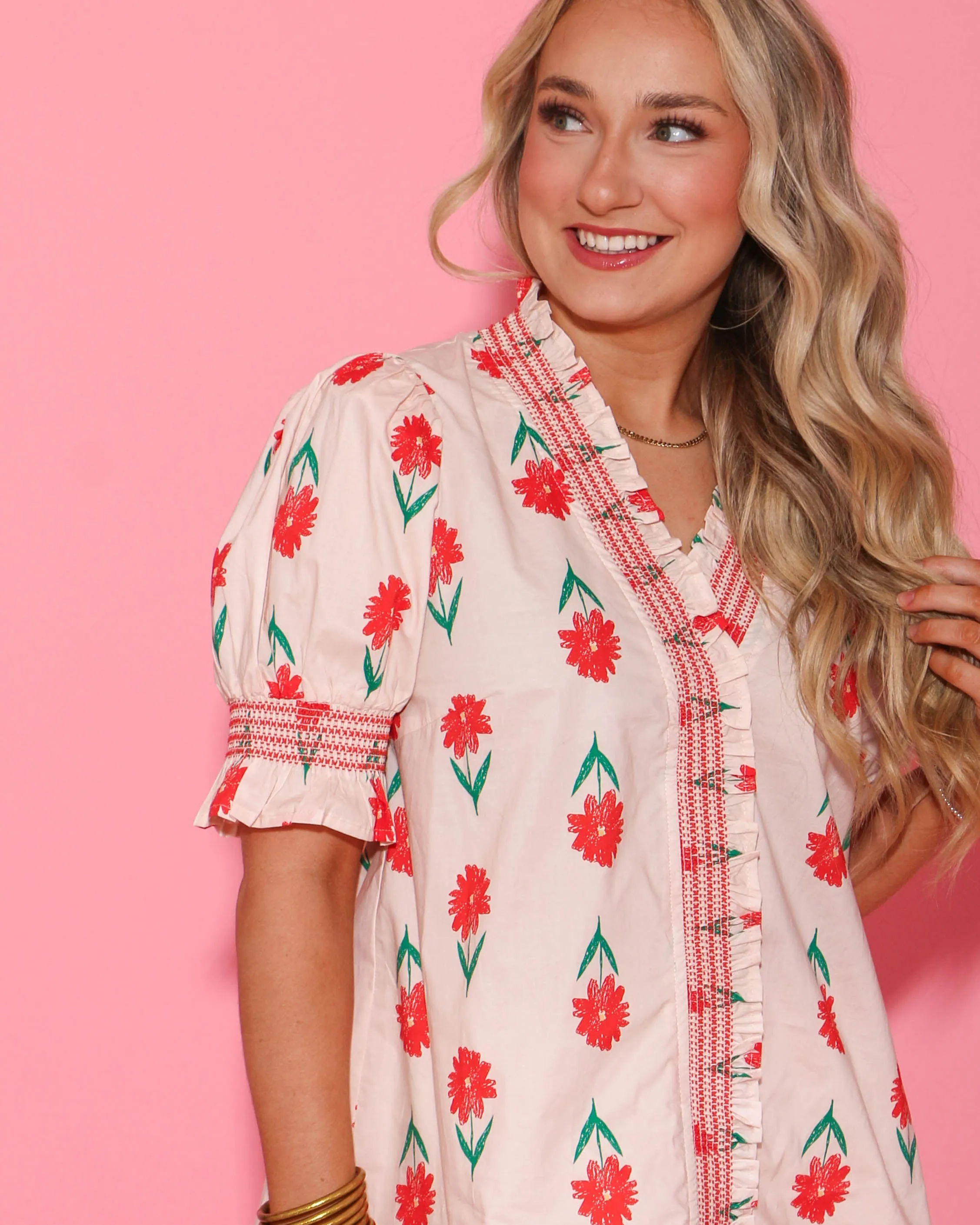 Ruffle Trim Flower Top