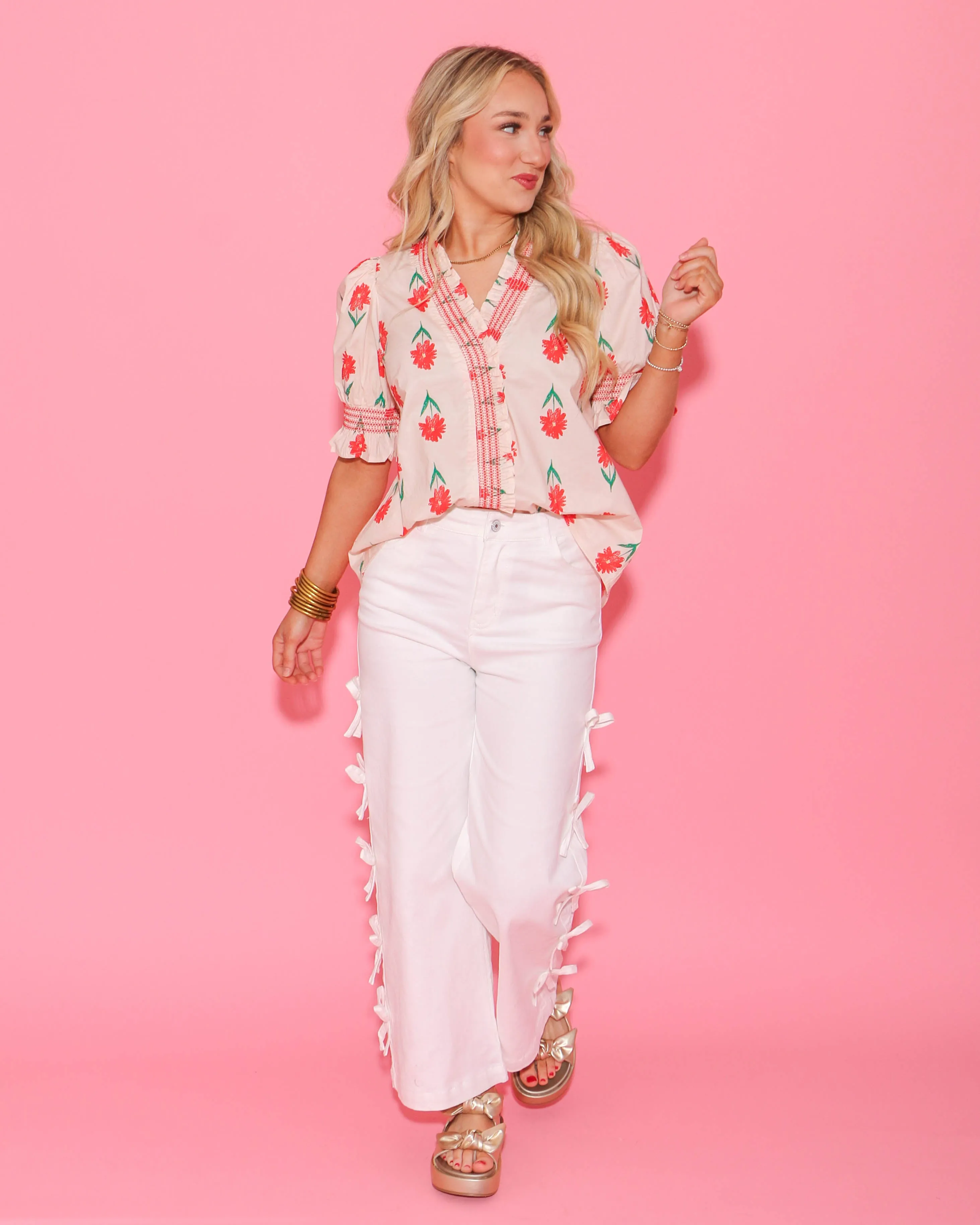Ruffle Trim Flower Top