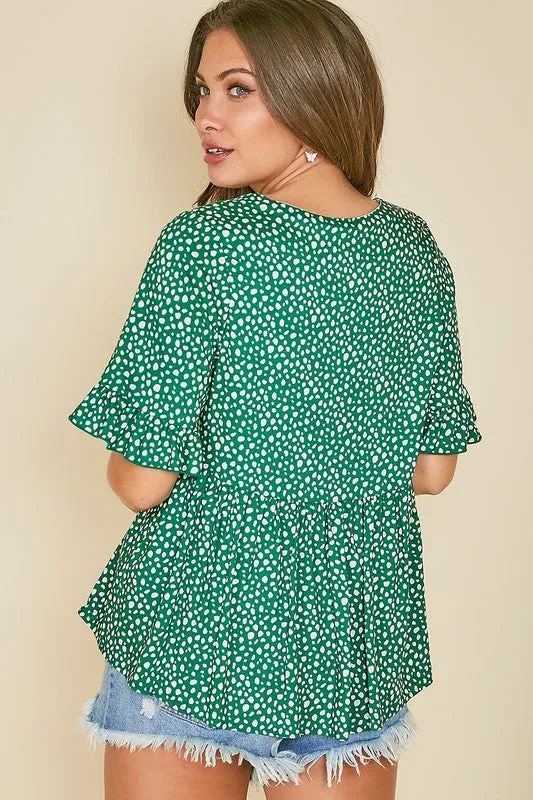 Ruffled Sleeve V-Neck Top