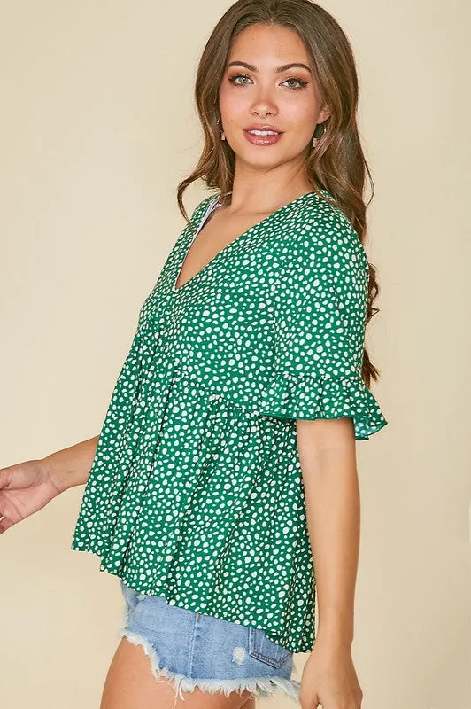 Ruffled Sleeve V-Neck Top