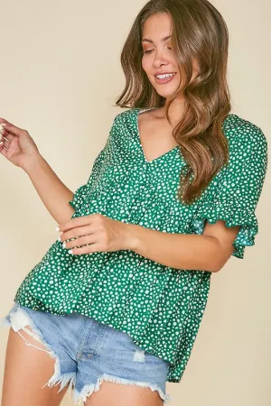 Ruffled Sleeve V-Neck Top