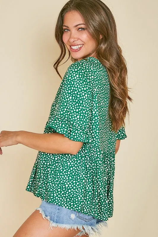 Ruffled Sleeve V-Neck Top