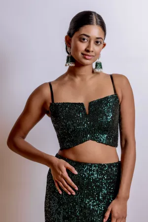 SADIYAH Green Stretch Sequin Crop Top