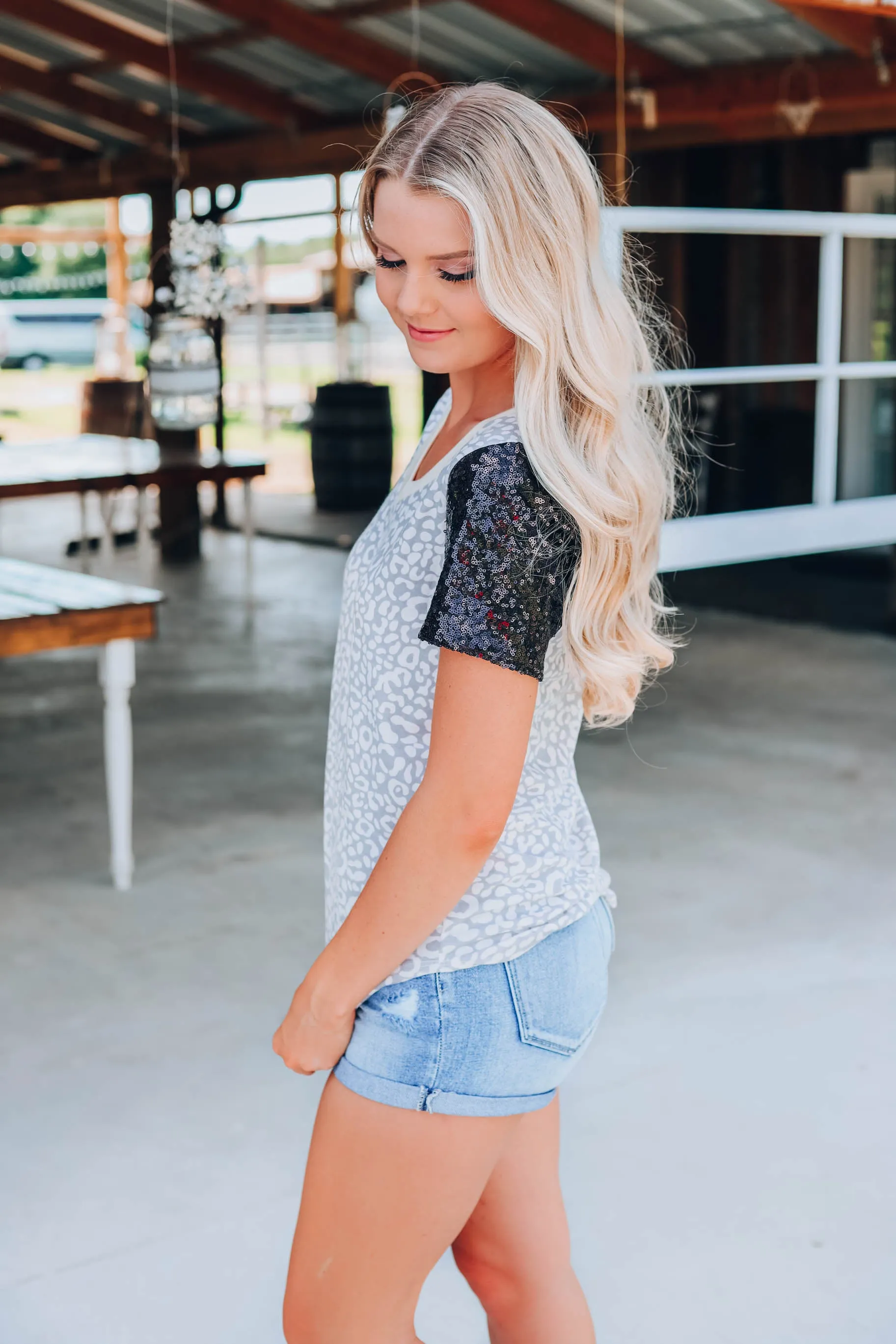 Safari's And Sequins Top - Grey