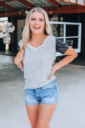 Safari's And Sequins Top - Grey